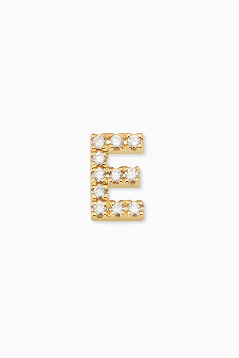 14K Gold Luxe Letter Diamond Initial Single Stud, Main, color, Yellow Gold - E