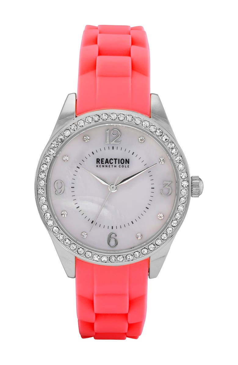 Kenneth Cole Reaction Women's Reaction 3-Hand Red Silicone Strap Watch, 46mm, Main, color, 