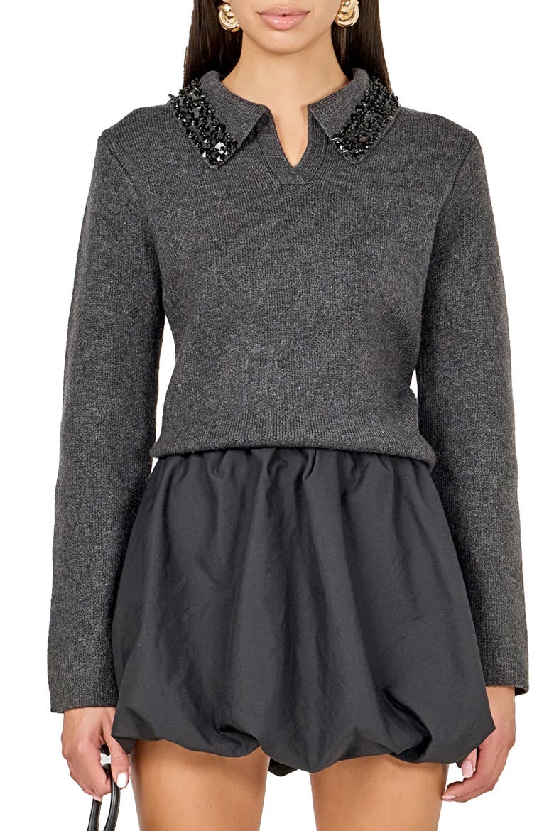 Jewel Trim Sweater, Main, color, CHARCOAL