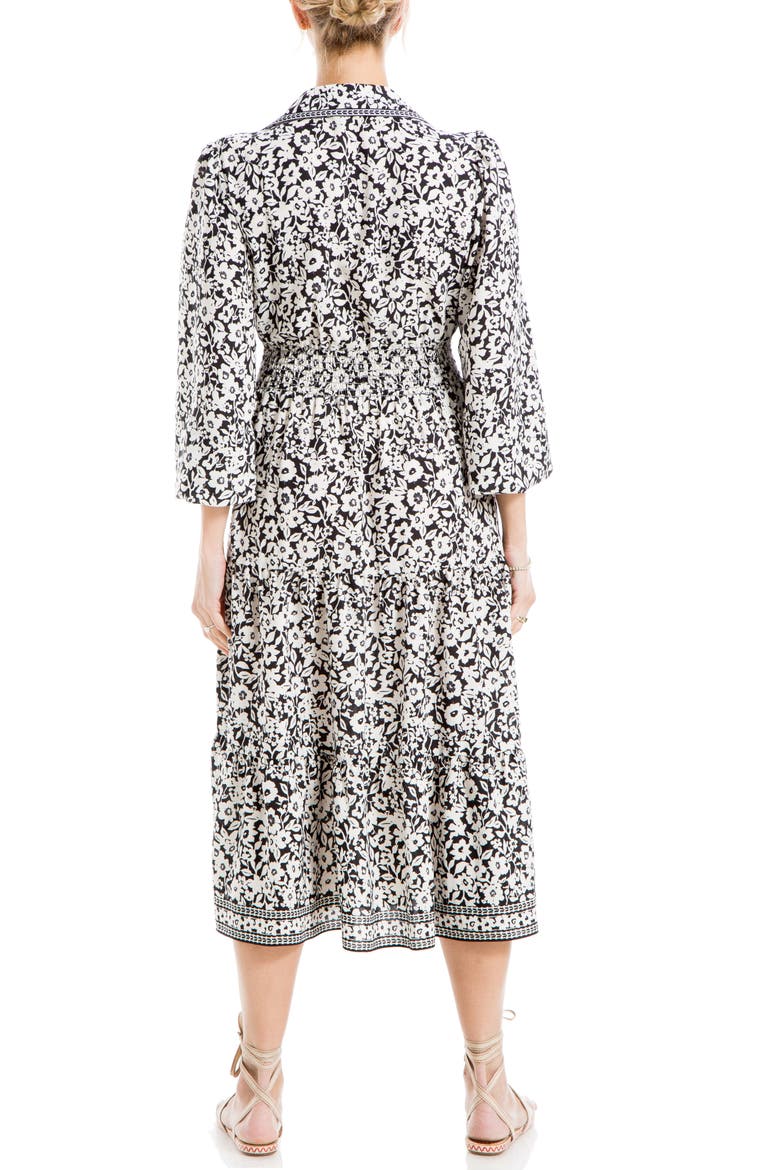 Long Sleeve Midi Dress, Alternate, color, BLACK/ CREAM MD GRPHC