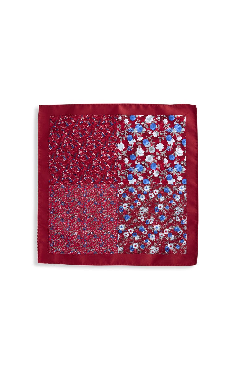 Synrgy by DXL Big & Tall Multi Floral Pocket Square, Alternate, color, Burgundy