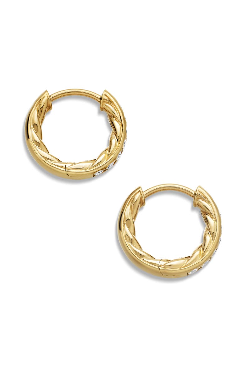 David Yurman Sculpted Cable Pavé Diamond Huggie Hoop Earrings, Alternate, color, 18K Yellow Gold
