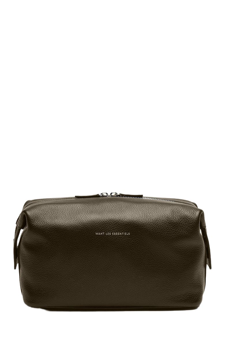 Kenyatta Pebble Grained Leather Toiletry Bag, Main, color, Dark Brown