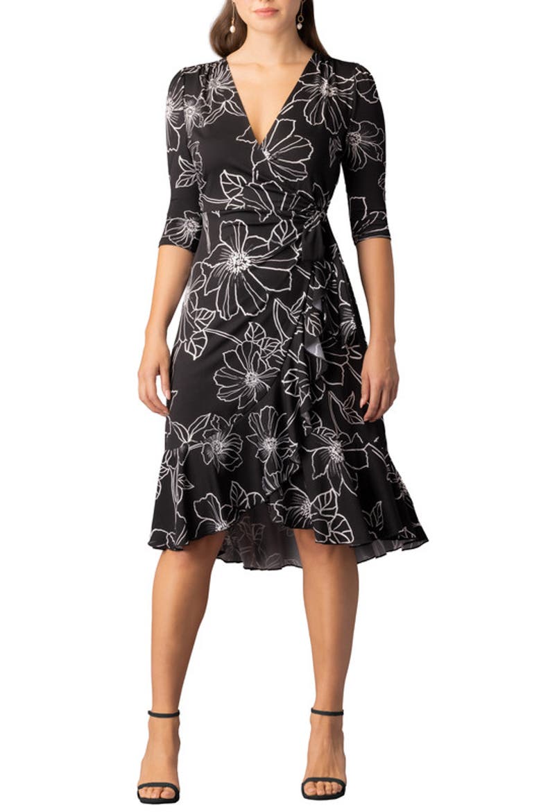 Flirty Flounce Midi Wrap Dress, Main, color, Black Florals