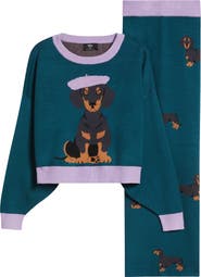 Dressed in Lala Weenie Dog Jacquard Sweater & Wide Leg Pants Set
