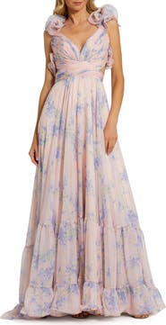 Mac Duggal Women's Ruffle Tiered Floral Cut-Out Chiffon Gown