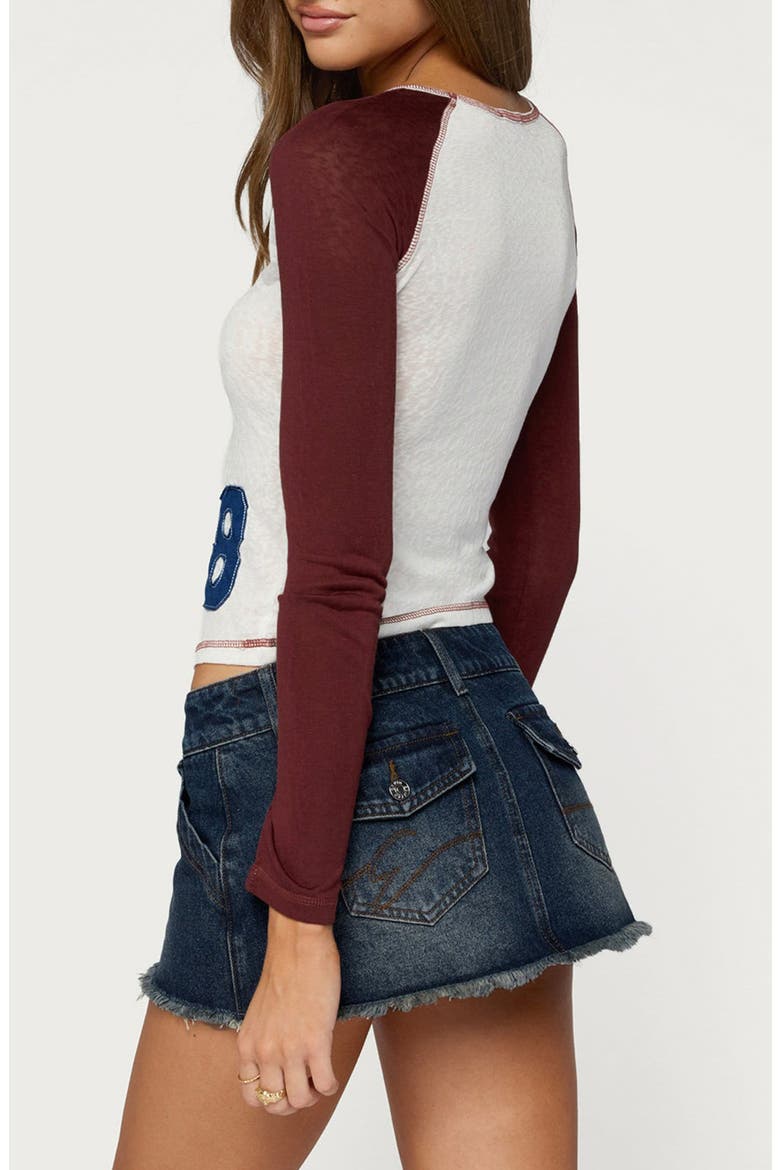 Julika Contrast Long Sleeved Graphic T-Shirt, Alternate, color, BURGUNDY-AND-WHITE