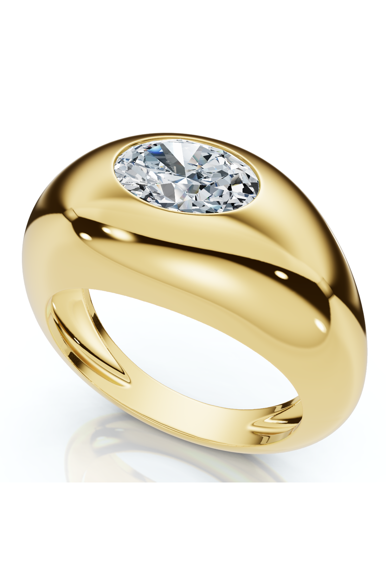 1Ct Sideways Oval Bezel Solitaire Stackable Dome Band Gold Lab Grown, Main, color, 10k Yellow Gold