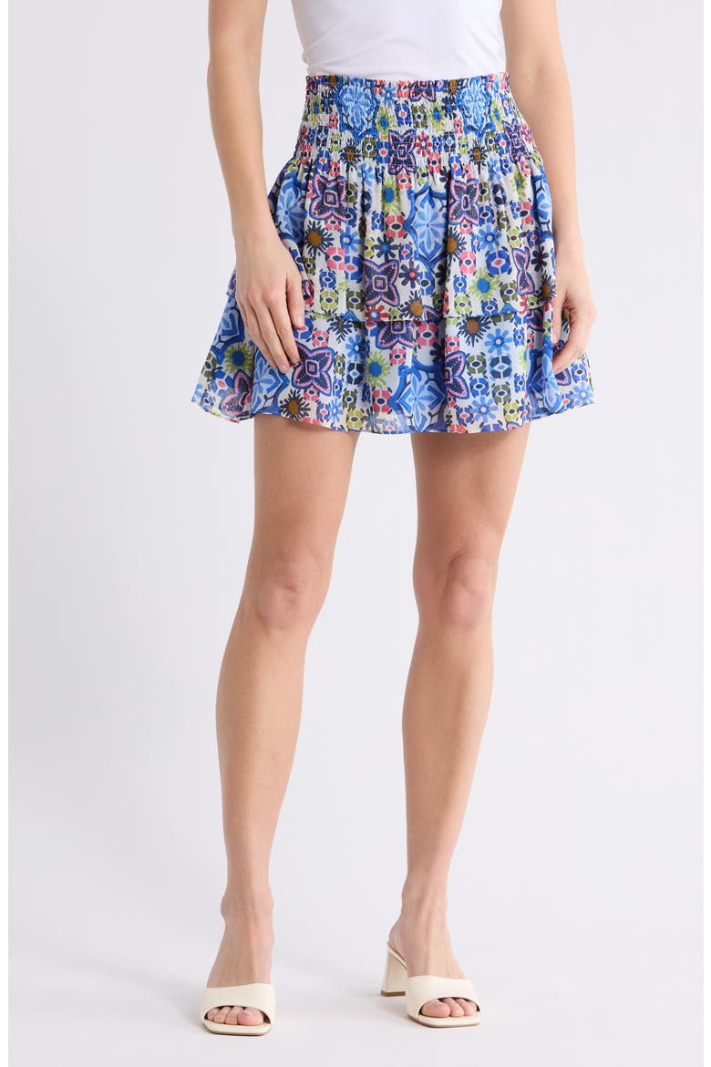 Brody Smocked Miniskirt, Main, color, MULTI MEDALLION PRINT