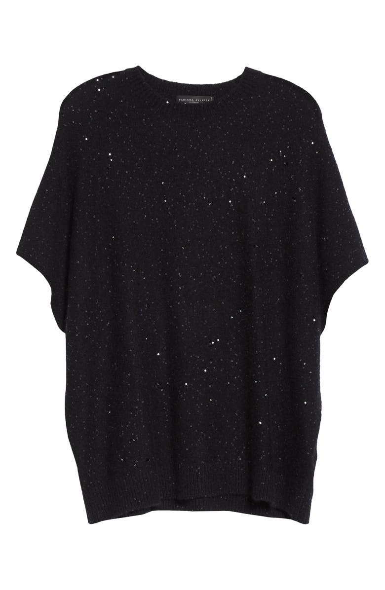 Fabiana Filippi Sequin Wool, Silk & Cashmere Blend Poncho, Alternate, color, Black