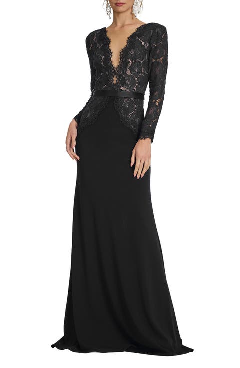 Lace Long Sleeve Cotton Blend Gown
