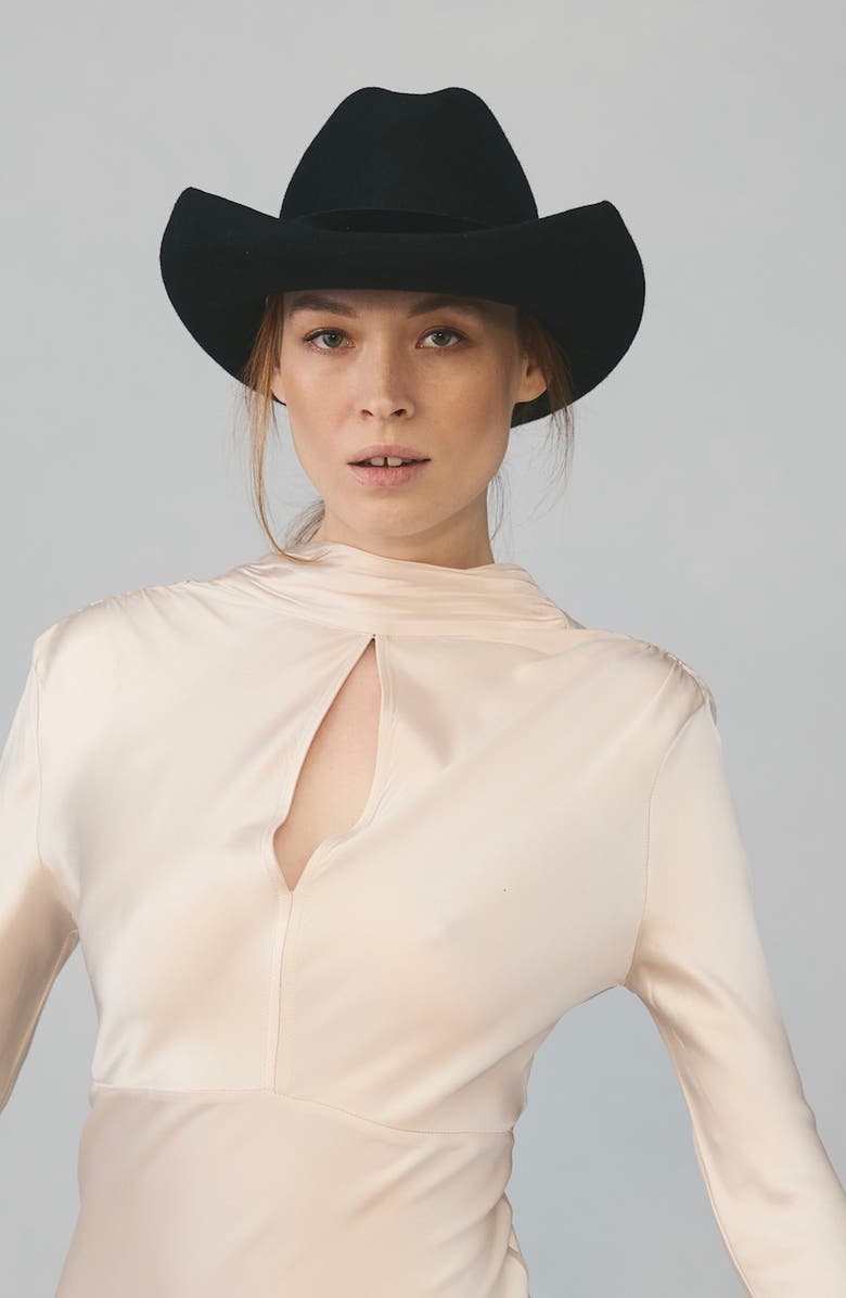 Gigi Burris Millinery Belle Felt Western Hat, Alternate, color, Black