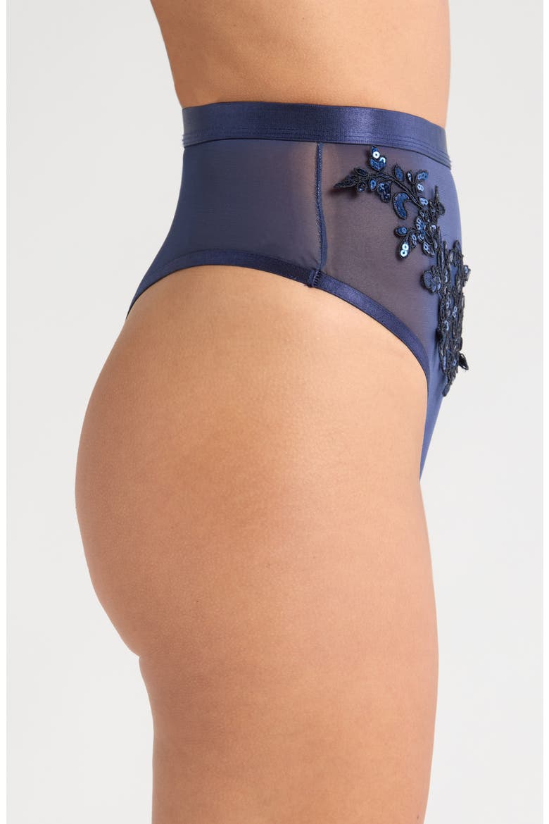 Floral Sequin High Waist Thong, Alternate, color, MIDNIGHT BLUE