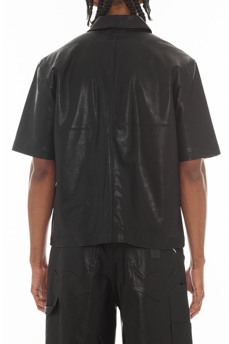 Oversize Short Sleeve Faux Leather Button-Up Shirt, Alternate, color, BLACK