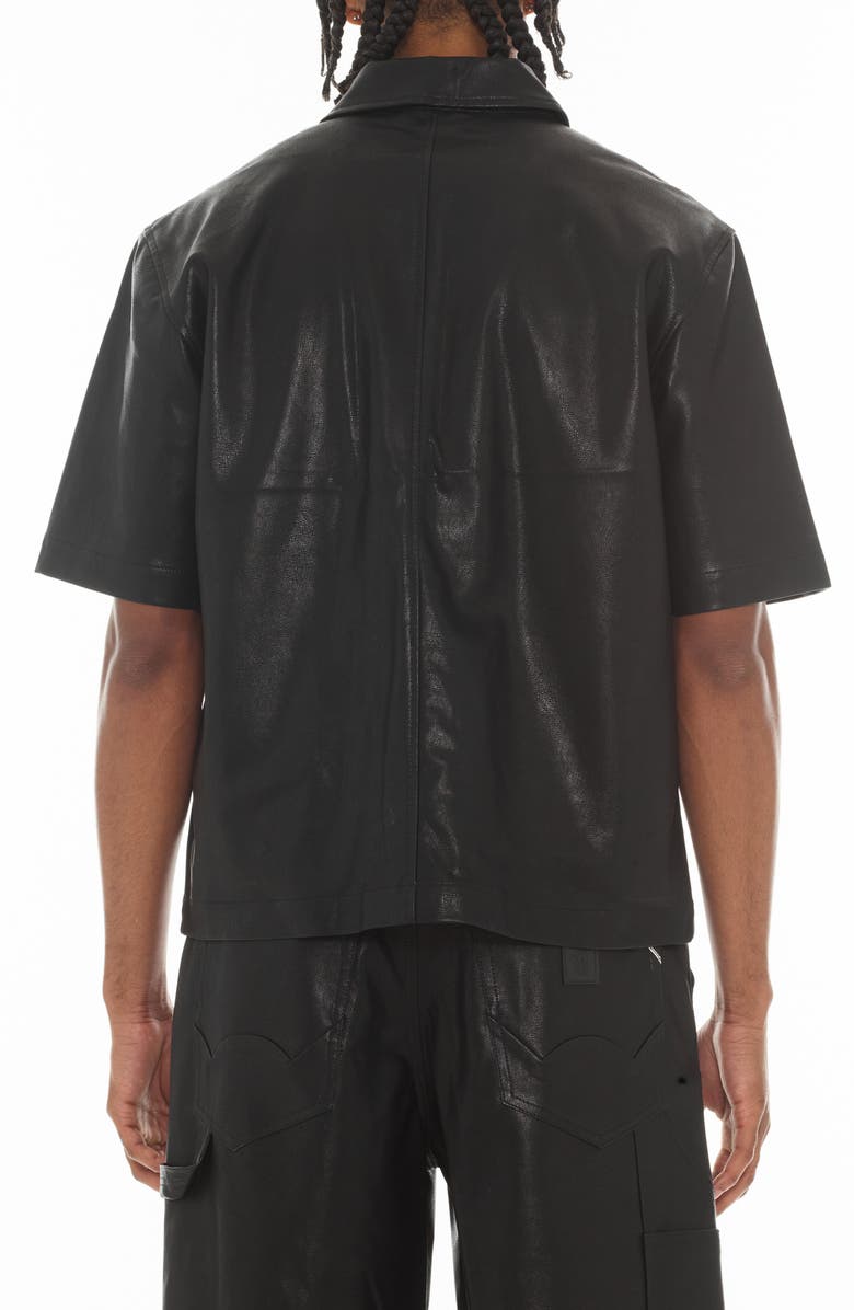 Cult of Individuality Oversize Short Sleeve Faux Leather Button-Up Shirt, Alternate, color, Black