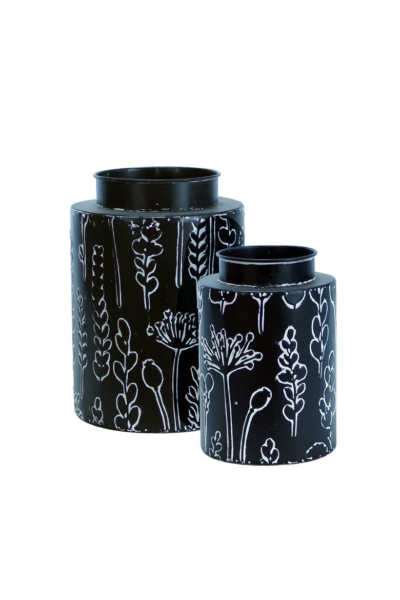 Metal 11 in. Black Floral Canister Set of 2, Main, color, Black