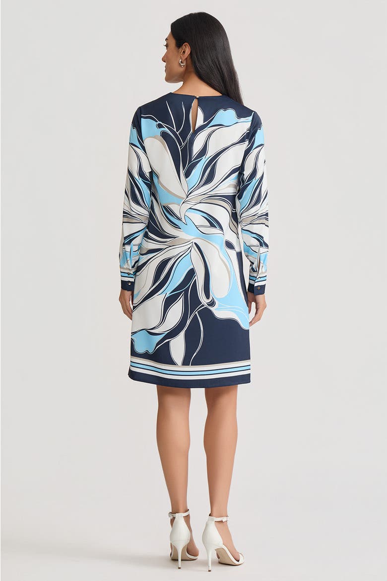 Floral Abstract Crepe de Chine Shift Dress, Alternate, color, Indigo/White/Serene