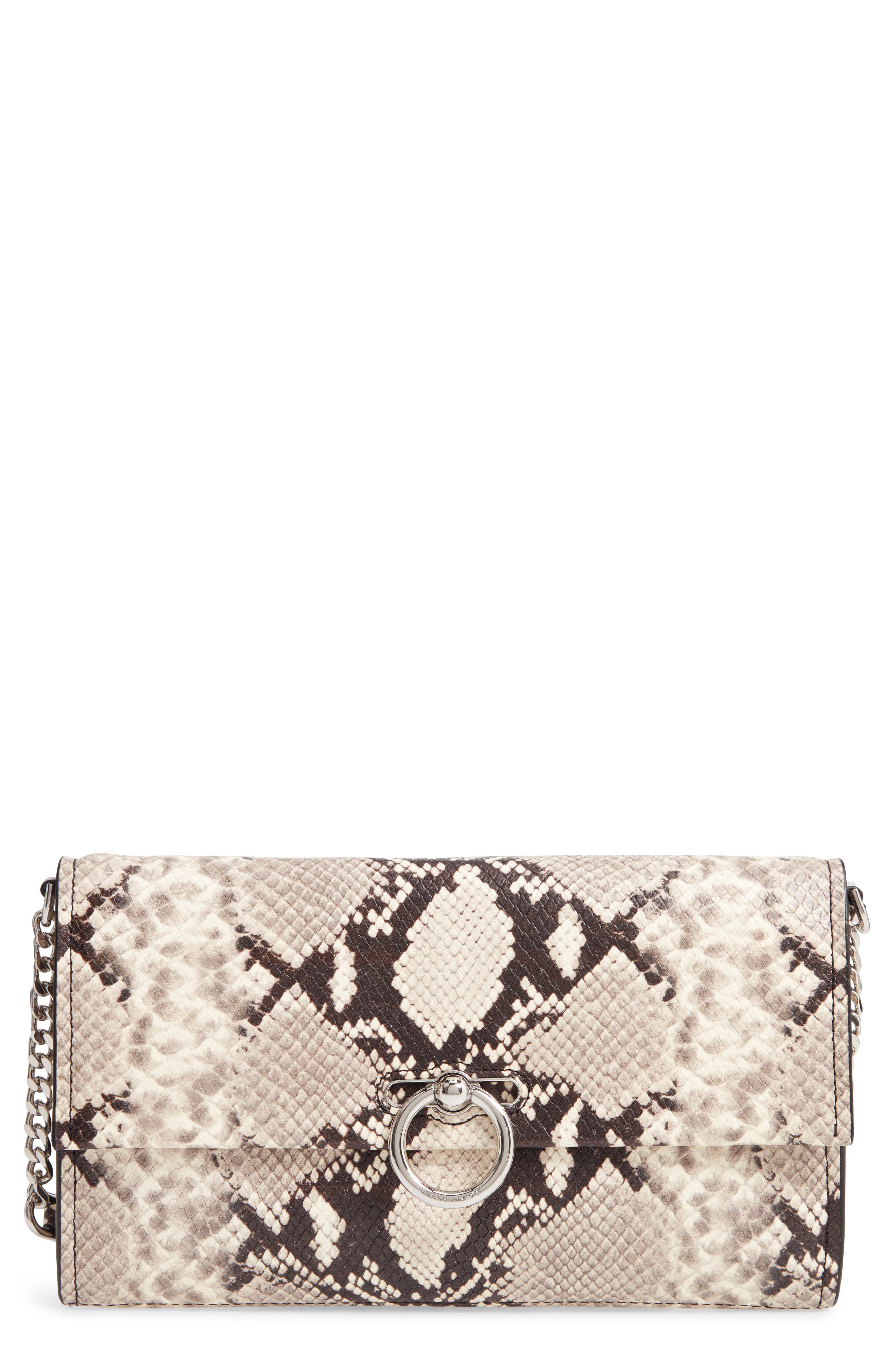 Rebecca Minkoff Jean Snake Embossed Leather Clutch, Main, color, 