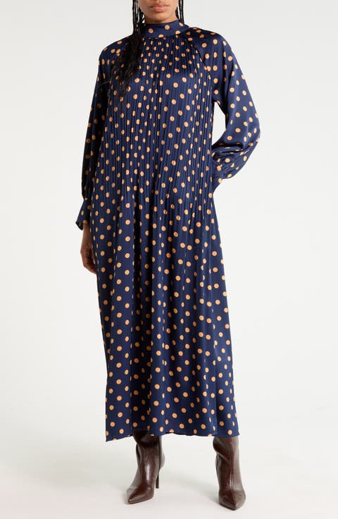 Pleated Long Sleeve Maxi Dress