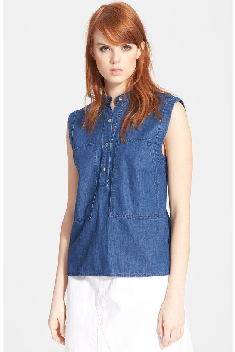Sleeveless Chambray Top, Main, color, BLOW BLUE