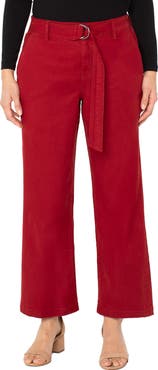 Liverpool Los Angeles Stride Belted High Waist Ankle Wide Leg Twill Pants