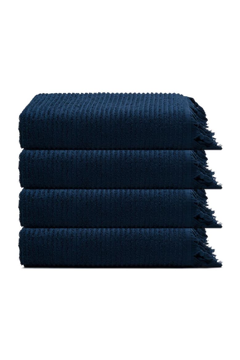 Ribbed Loom Turkish Cotton Terry Hand Towel Bundle, Main, color, Navy