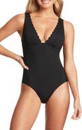 Sea Level Scalloped Plunge One-Piece Swimsuit