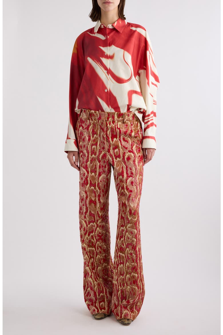 Casio Print Oversize Cotton Poplin Button-Up Shirt, Alternate, color, RED