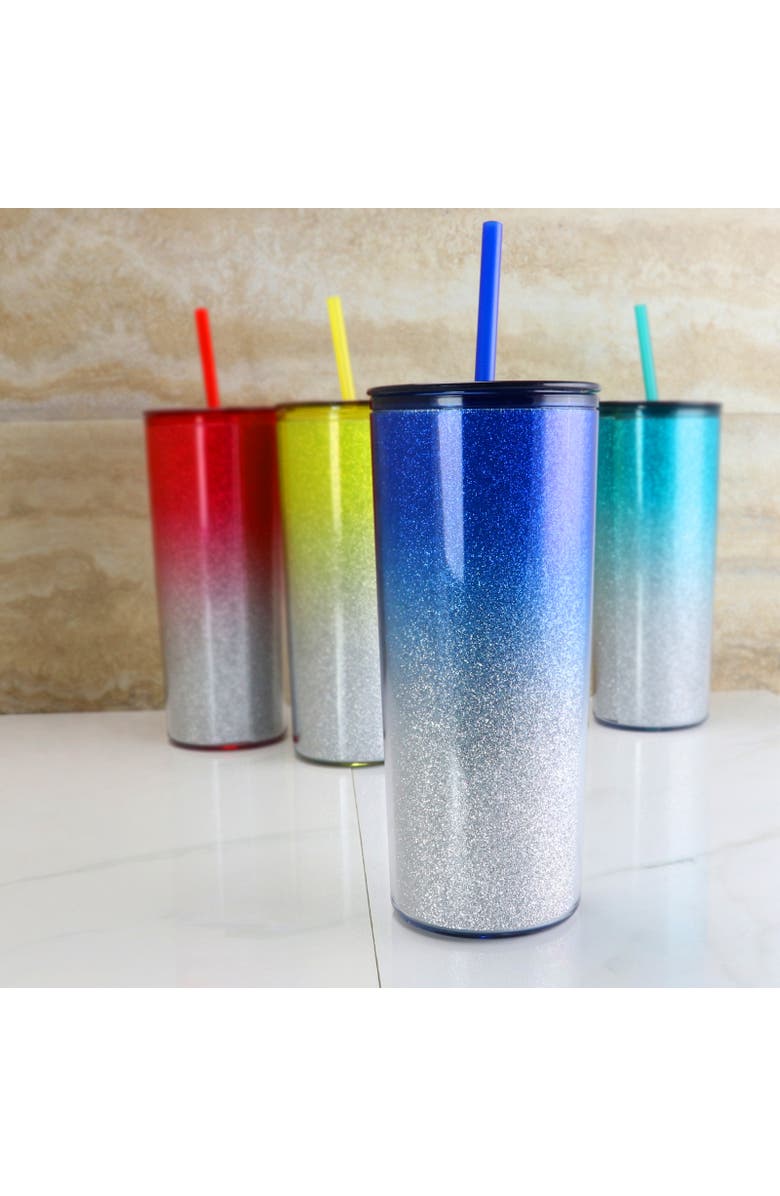 Gibson Home Rainbow Blast 4 Piece 21 Ounce Sparkly Tumbler Set, Alternate, color, Assorted