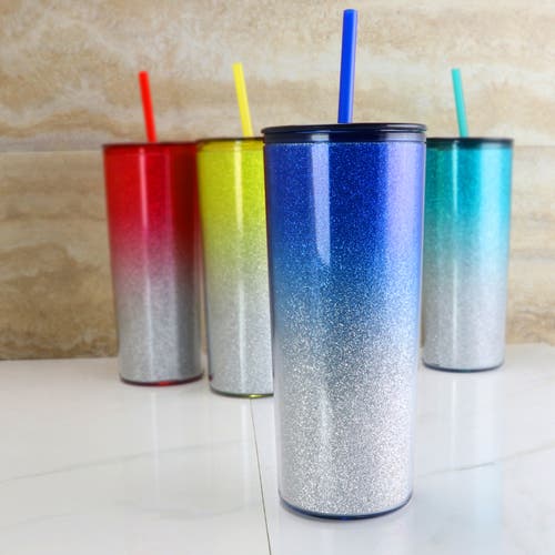 Gibson Home Rainbow Blast 4 Piece 21 Ounce Sparkly Tumbler Set In Blue