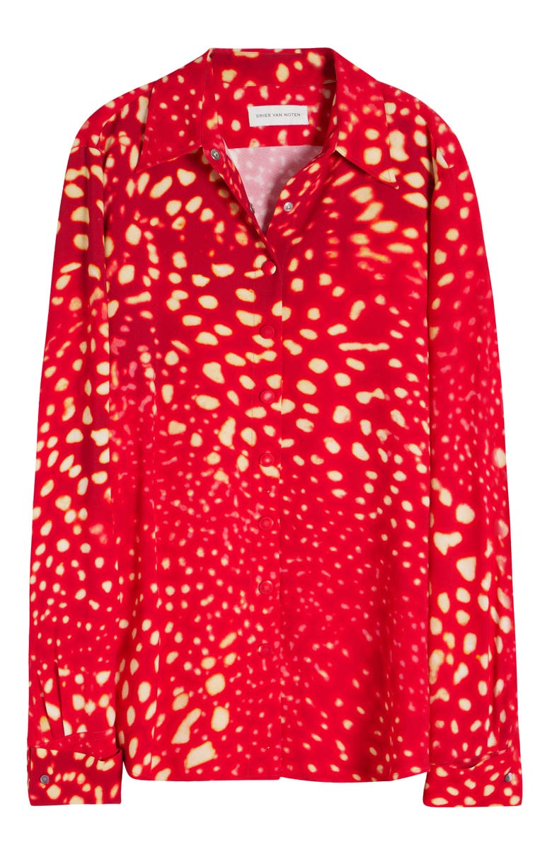 Dries Van Noten Celina Orchid Spot Snap-Up Shirt, Alternate, color, Red