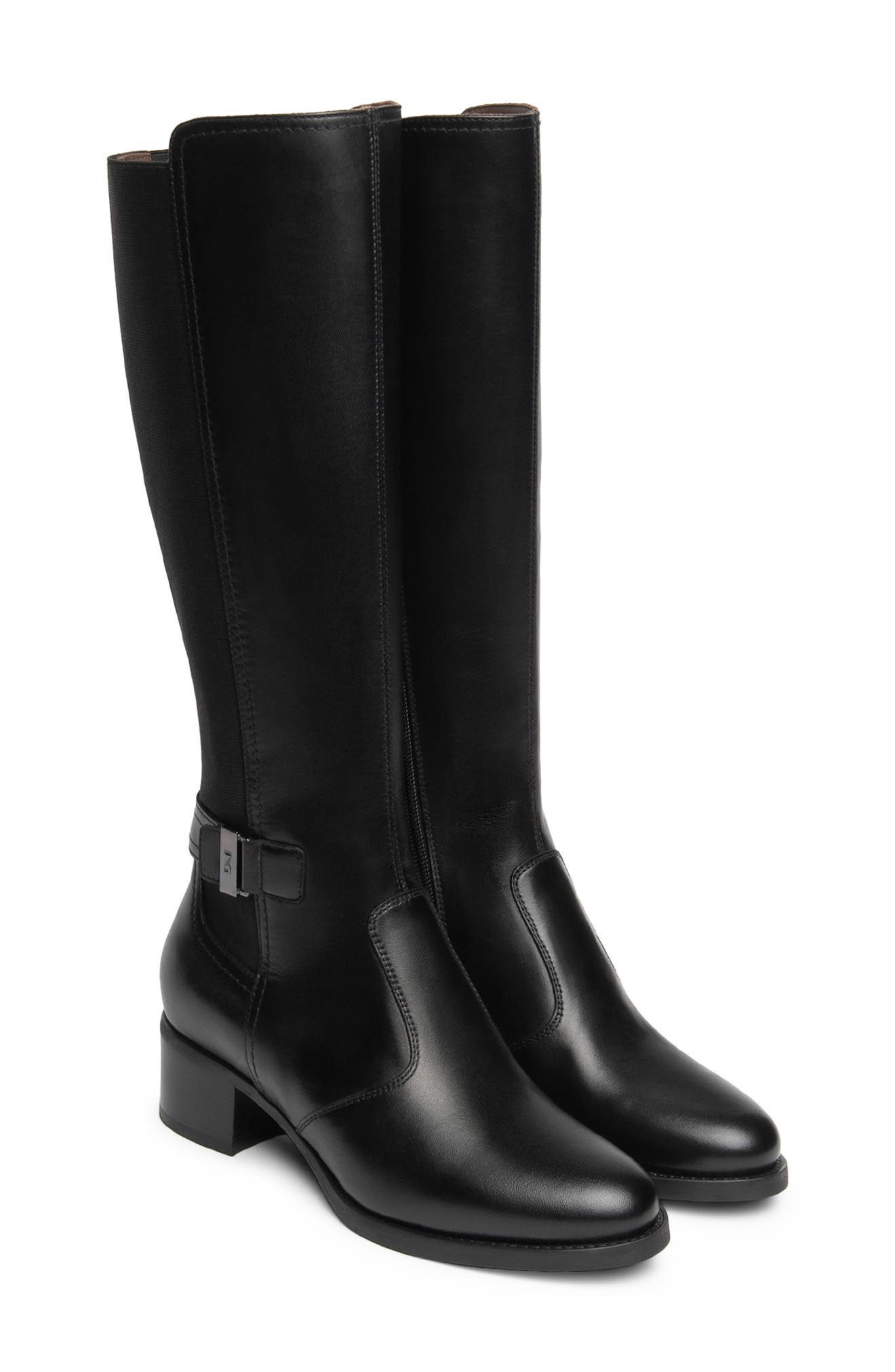 Block Heel Leather Knee High Boot, Main, color, BLACK