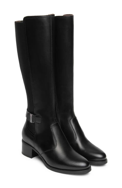 Block Heel Leather Knee High Boot