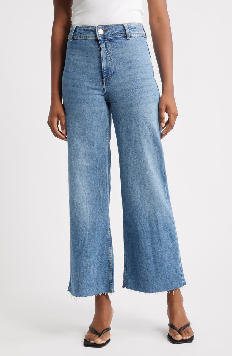 MANGO Catherin Raw Hem High Waist Culotte Jeans, Main, color, Medium Blue