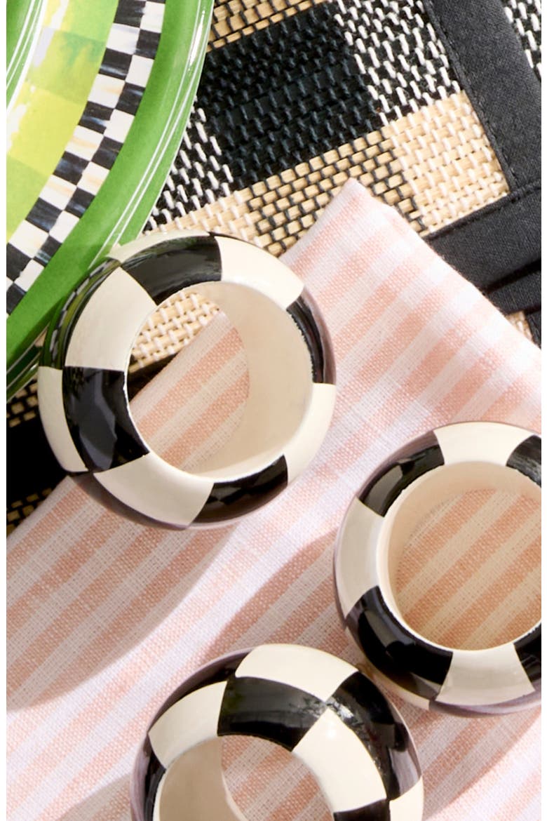 Set of 4 Check Wood Napkin Rings, Alternate, color, BLACK