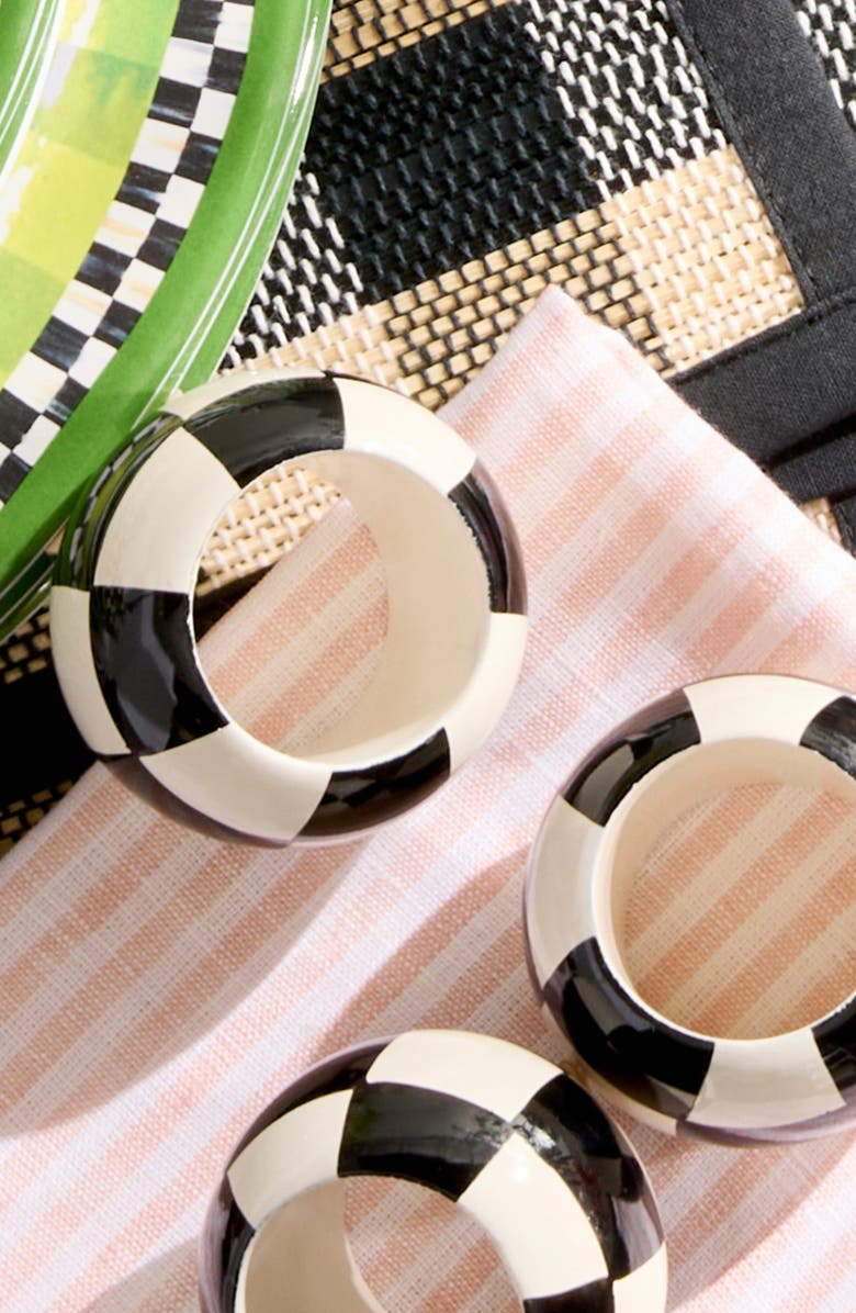 MACKENZIE CHILDS Set of 4 Check Wood Napkin Rings, Alternate, color, Black