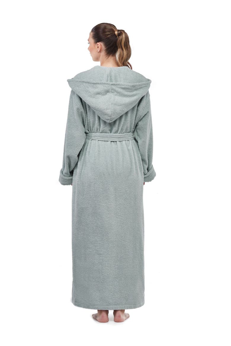 Womens GOTS Certified Oganic Cotton Long Hooded Robe, Alternate, color, Seafoam