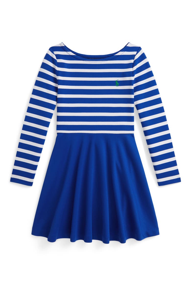 Kids' Stripe Stretch Ponte Dress, Main, color, BLUE