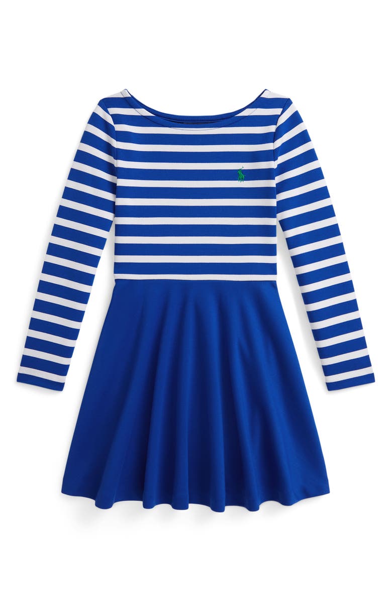 Polo Ralph Lauren Kids' Stripe Stretch Ponte Dress, Main, color, Blue