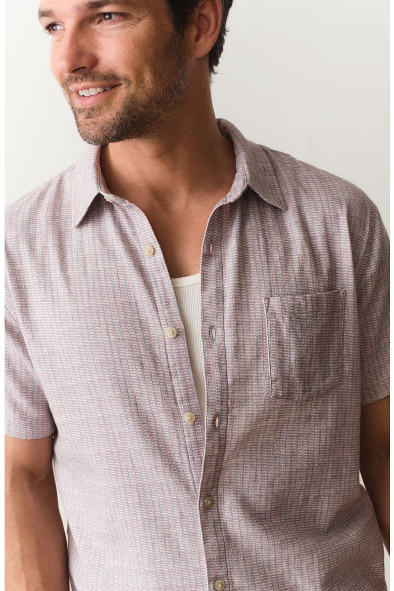 Stretch Selvage Short Sleeve Button-Up Shirt, Alternate, color, PURPLE MATCHSTICK PRINT