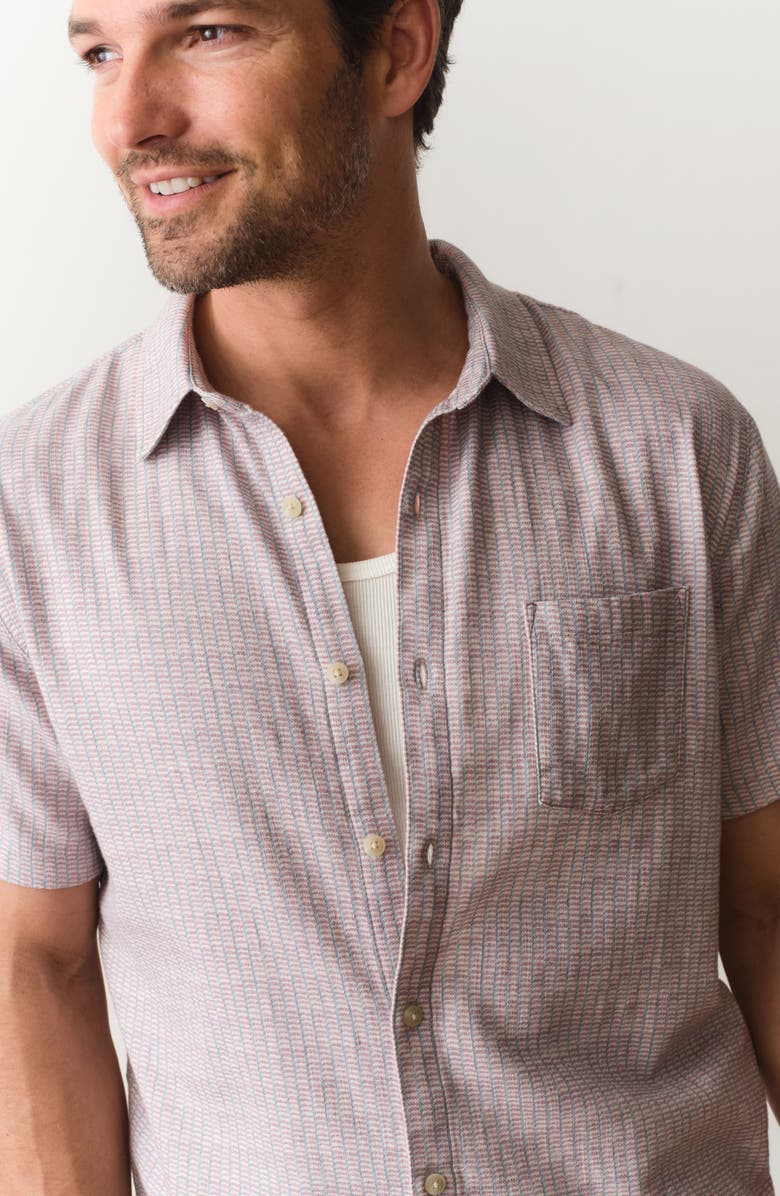 Marine Layer Stretch Selvage Short Sleeve Button-Up Shirt, Alternate, color, Purple Matchstick Print