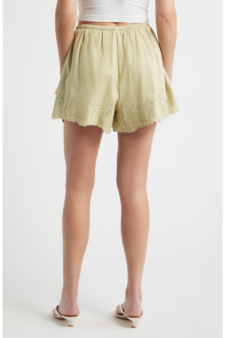 Lia Eyelet Tie Waist Linen & Cotton Shorts, Alternate, color, SAGE GREEN