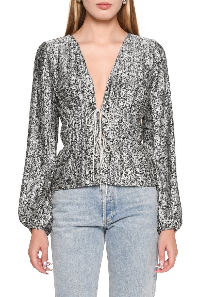 Payton Plunge Neck Plissé Top, Main, color, BLACK ALLOVER