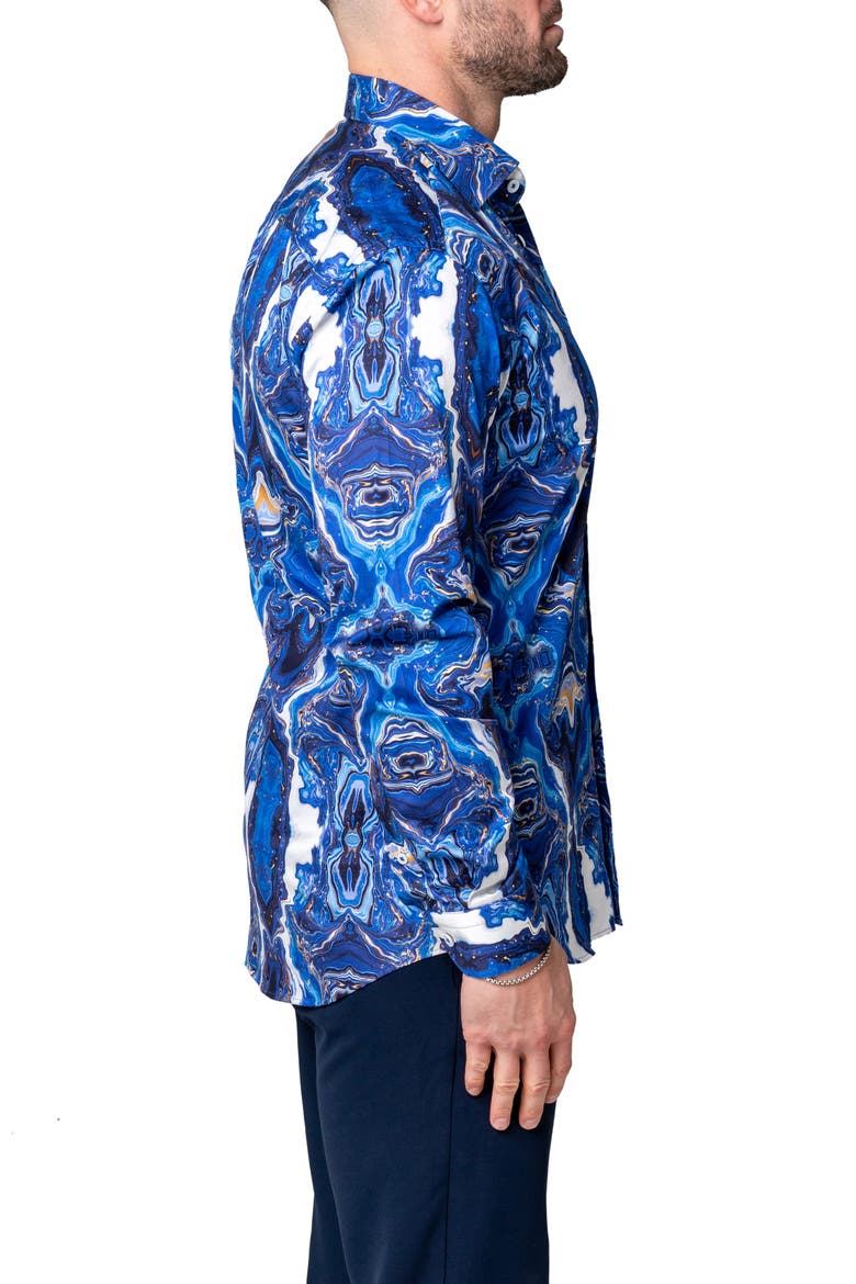 Fibonacci Oilspill Blue Cotton Button-Up Shirt, Alternate, color, BLUE