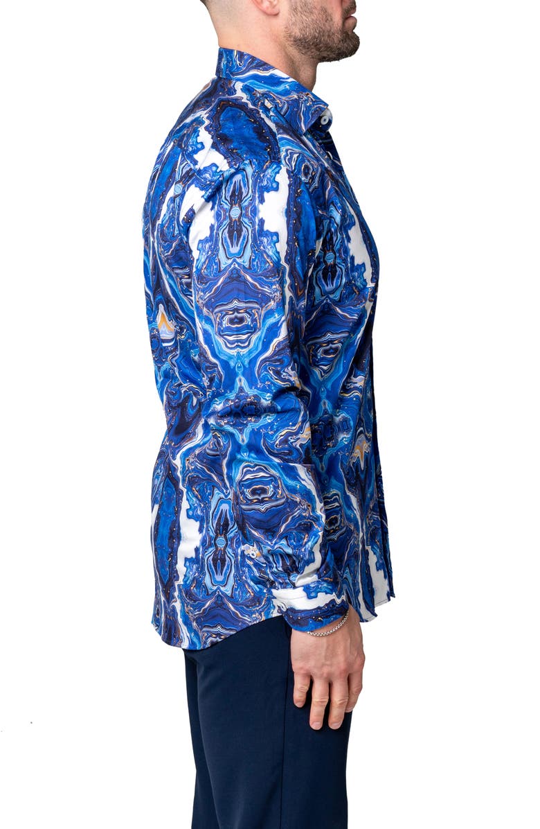 Maceoo Fibonacci Oilspill Blue Cotton Button-Up Shirt, Alternate, color,