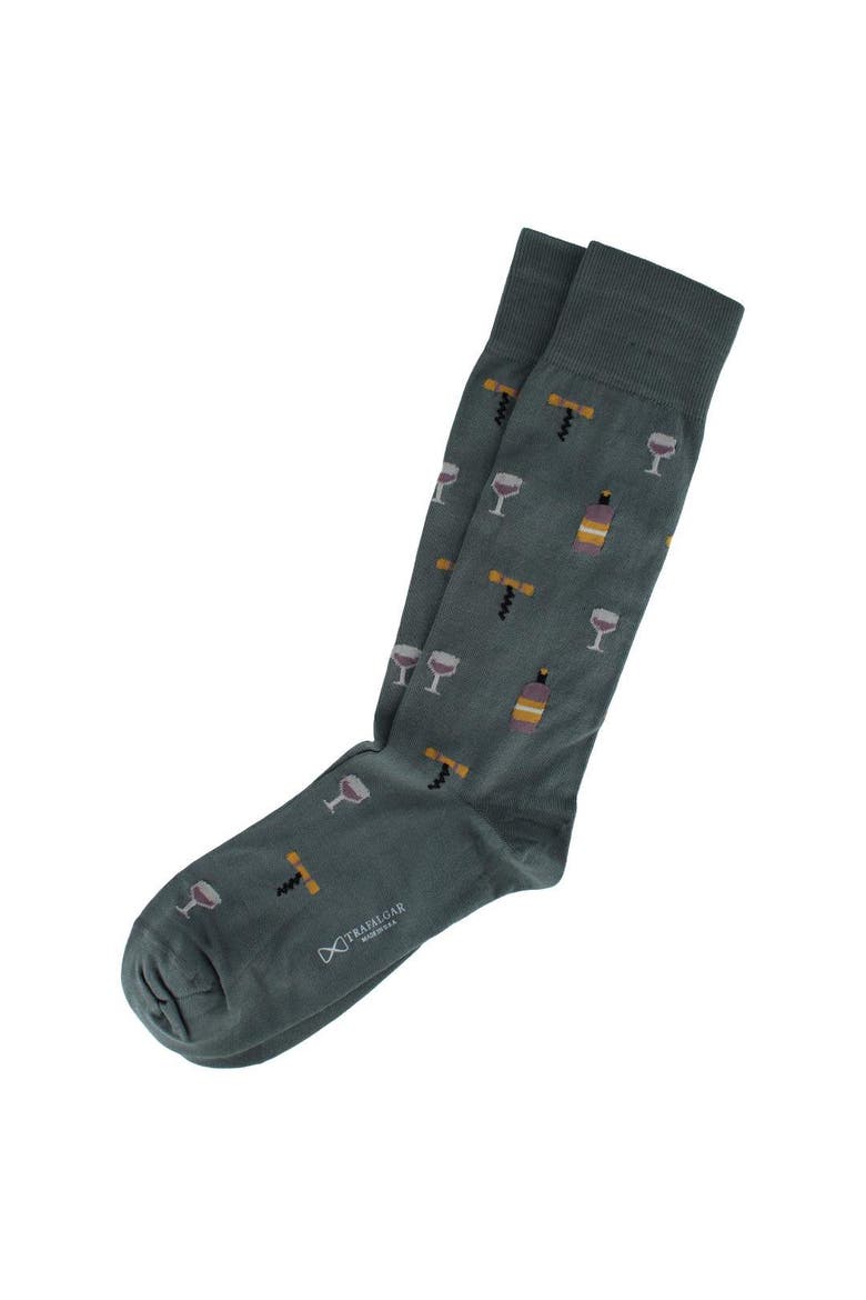 I'll Drink to That Wine Glass & Bottle Novelty Mid Calf Mercerized Cotton Sock, Alternate, color, Grey Steel