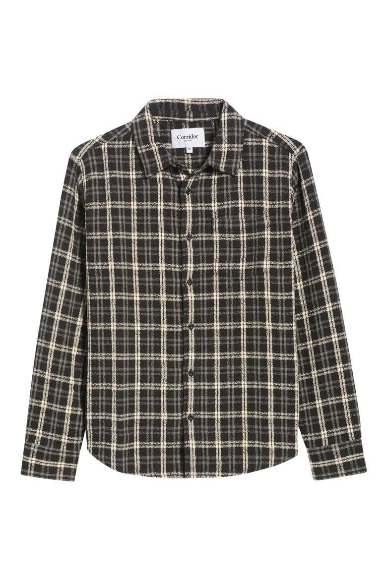 Spacerock Long Sleeve Plaid Cotton Shirt, Main, color, BLK
