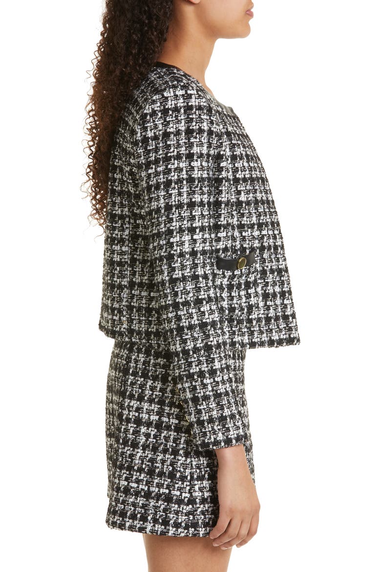 Donita Faux Leather Trim Tweed Jacket, Alternate, color, BLACK/ OFF WHITE