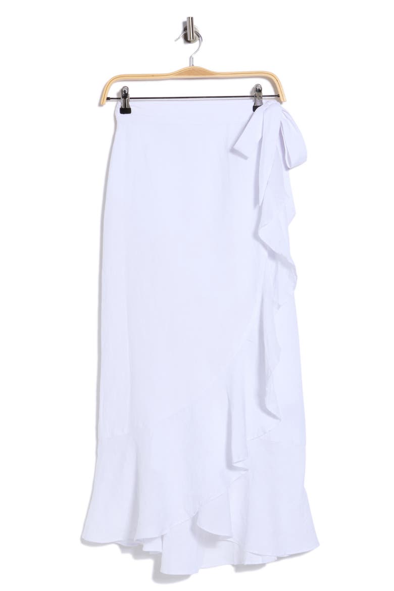 Zia Ruffle Trim Linen Wrap Skirt, Alternate, color, WHITE