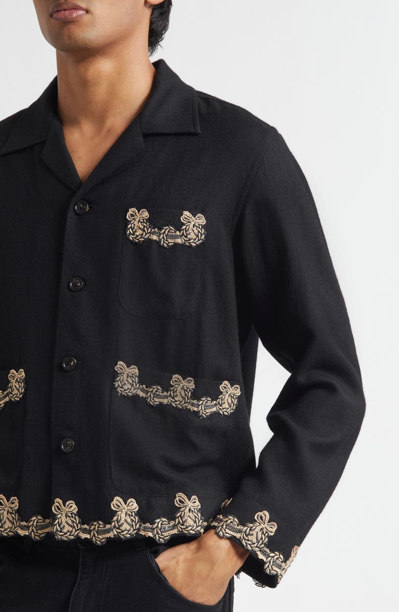 Bode Laurelist Wool Flannel Overshirt, Alternate, color, Black